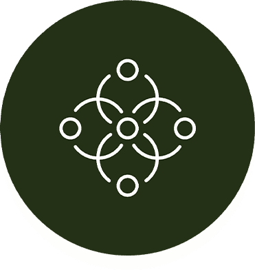 Samenwerking en groei icon, illustratie van verbonden netwerk voor werkplezier en professionele ontwikkeling.